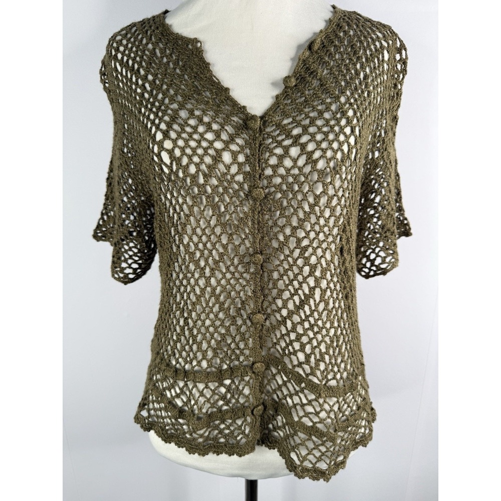 Teddi Womens Sz S Cardigan Olive Green Dainty Cottagecore Coquette Grandma